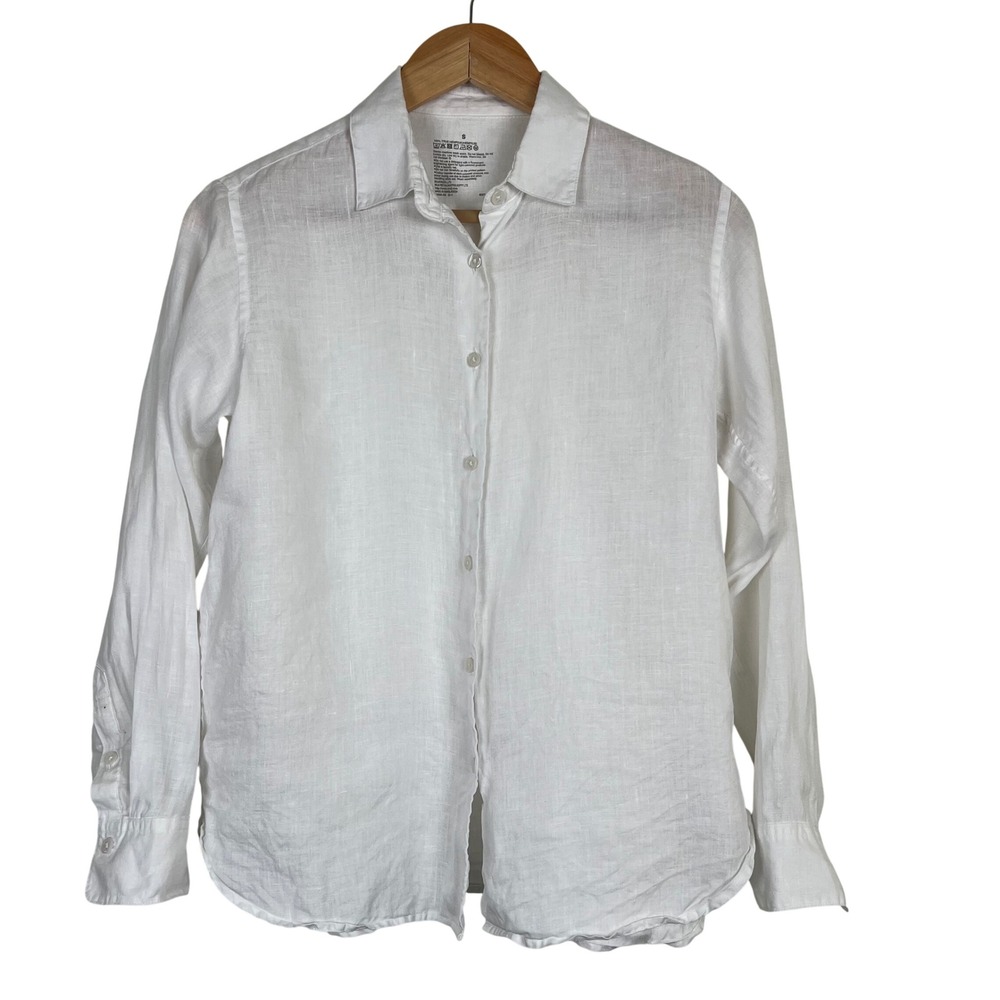 Muji White 100% Hemp Long Sleeve Button Shirt Women Small Minimalist Coastal